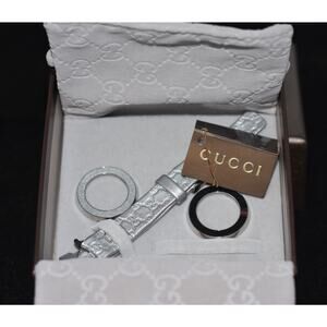 Gucci U-Play YFA50021 Silver Monogram Leather Watch Strap Matching Bezel Kit 129